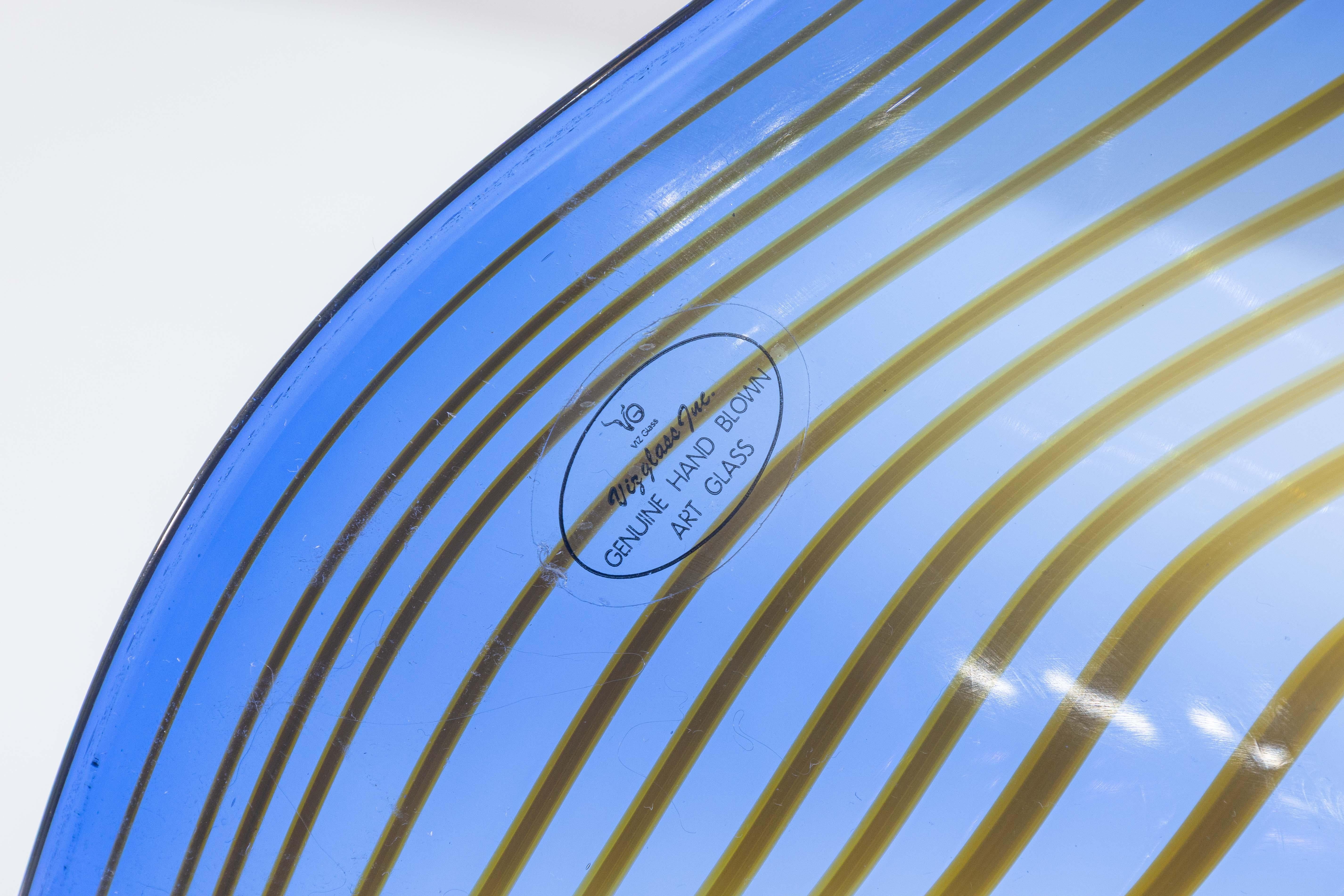 Art Glass Contemporary Chihuly Style Viz Glass 3pc Hand Blown Blue Glass Table Sculpture For Sale