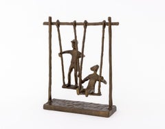 Contemporary Children Swinging Bronze Sculpture