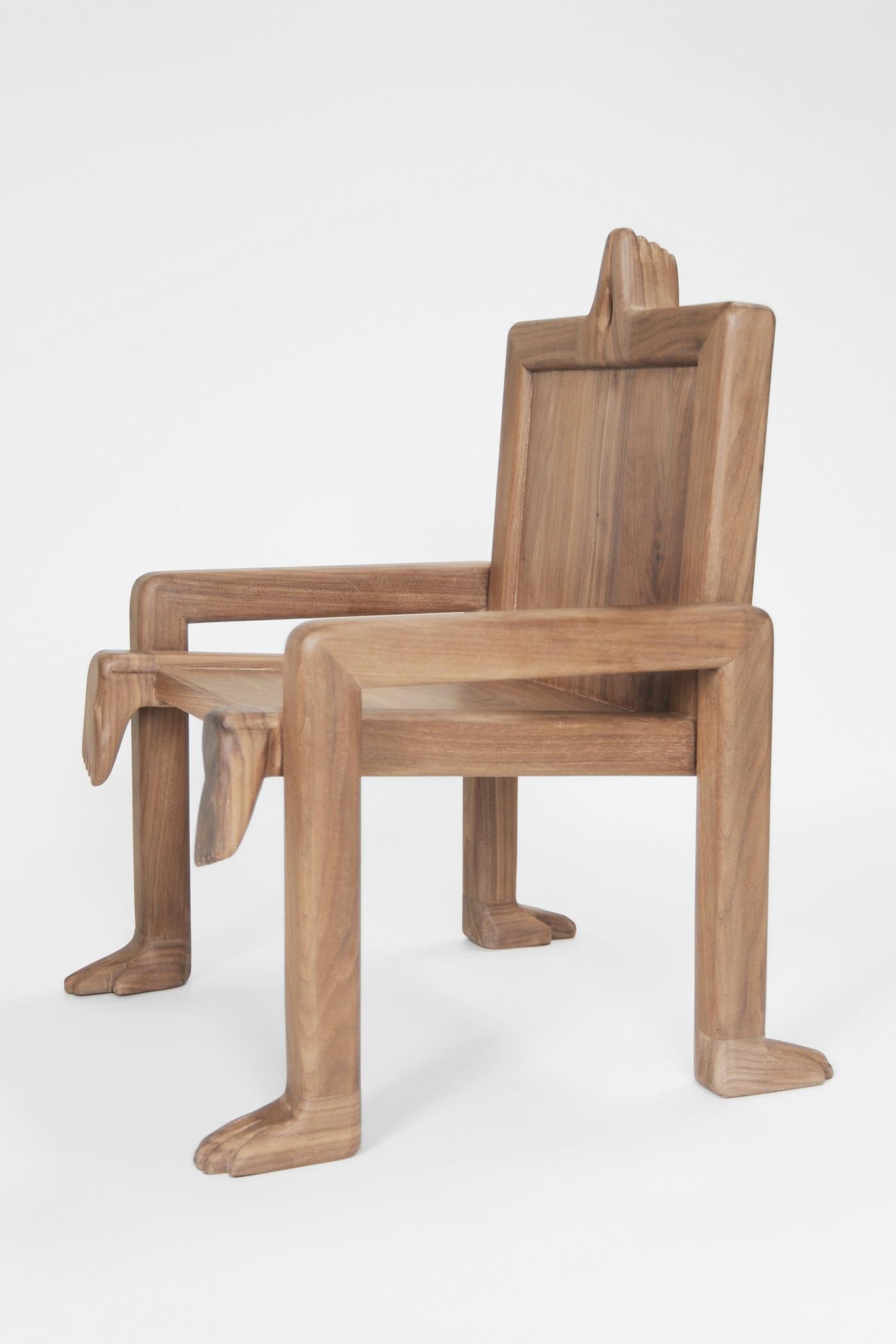 Material Lust [American, b. 1981,1986]
Crawl Chair, 2015
Shown in waxed walnut. 
Measures: 29 H x 21 W x 21 1/2 D x 13 SH x 14 1/2 SD. 
One of a kind.
Each piece is meticulously handmade by Material Lust in their Soho studio.
Commission lead time