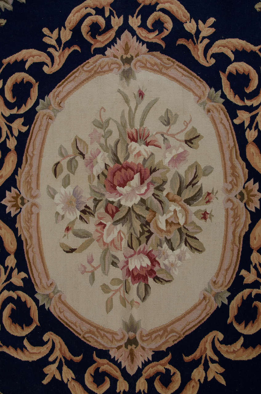 Chinese Aubusson Rugs, Navy Floral Carpet, Handmade Livingroom Rug 183 X 274cm