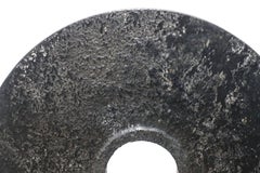 Contemporary Chinese Black Stone Disc Sculpture on Stand