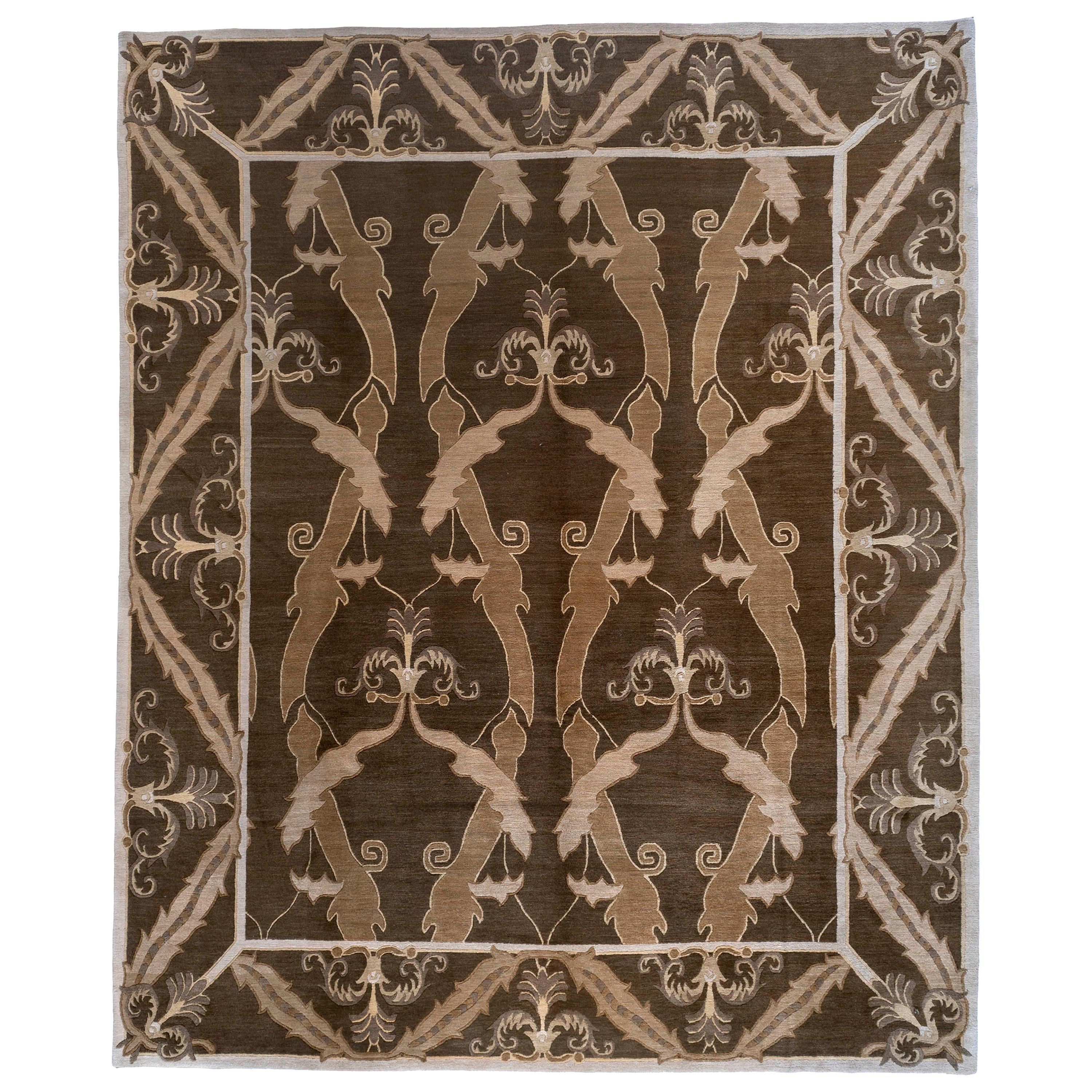 Contemporary Chinese Floral Design Area Rug For Sale