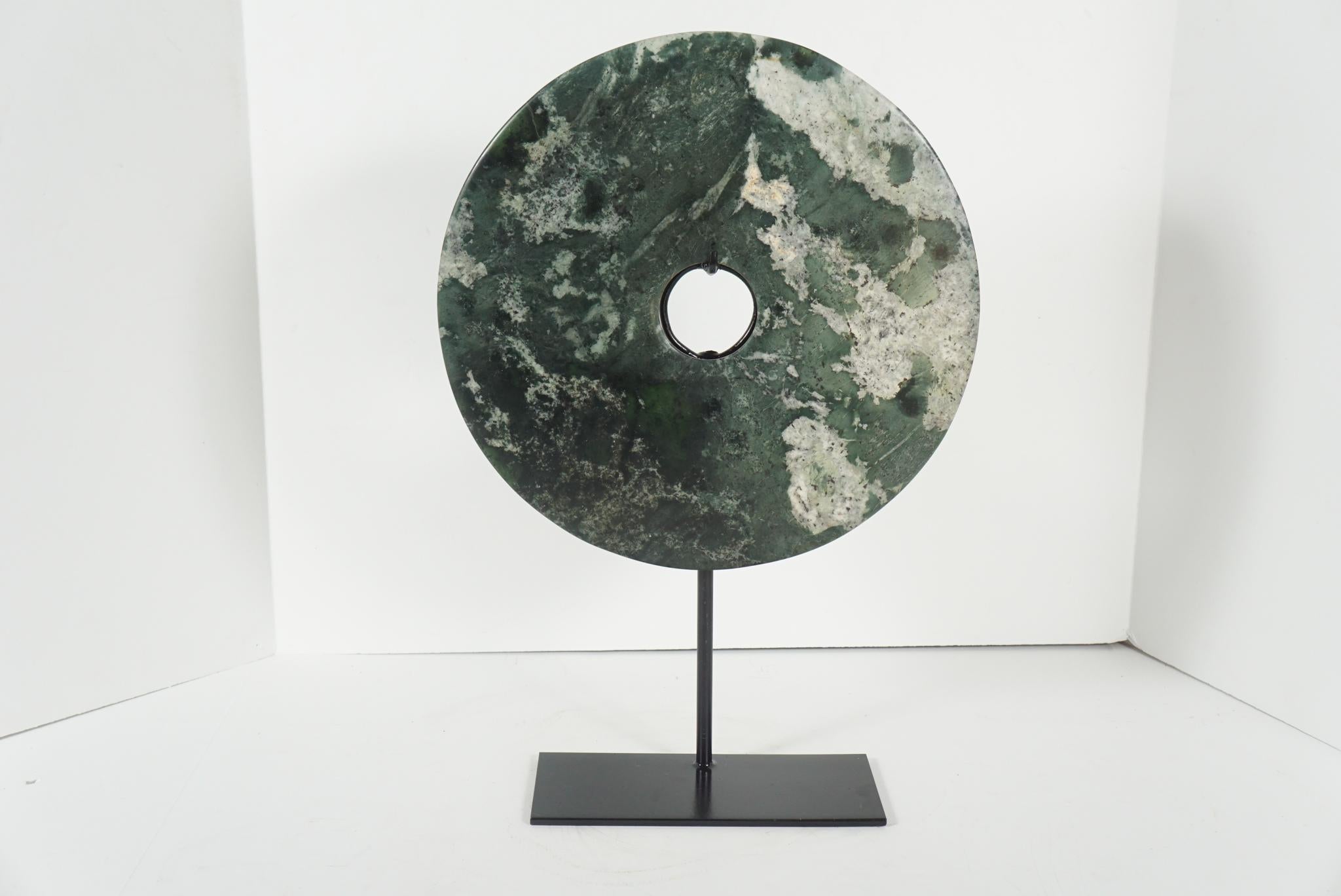 Contemporary Chinese Jade Bi Disc on Stand In Good Condition In Hudson, NY