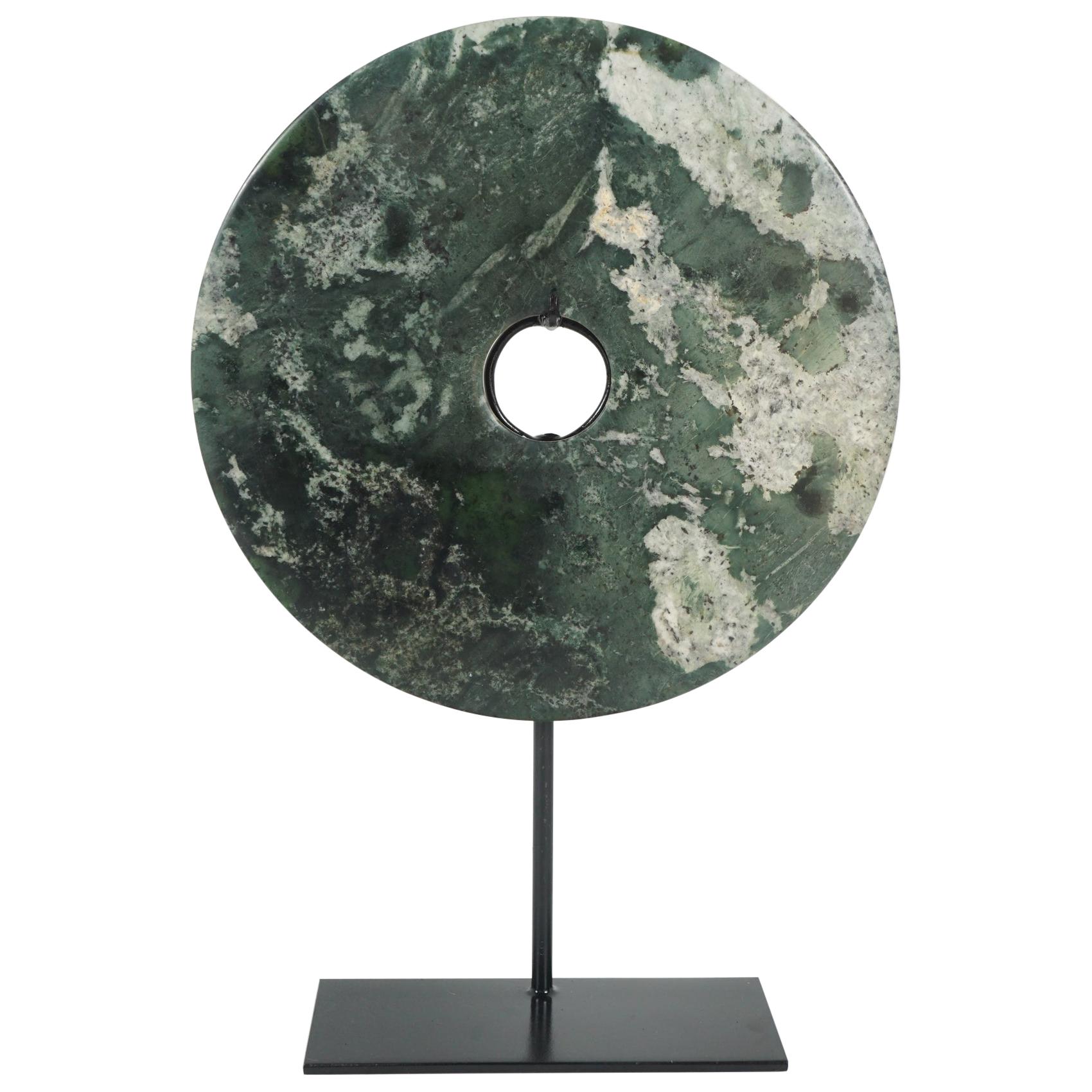 Contemporary Chinese Jade Bi Disc on Stand