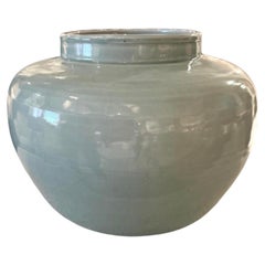 Contemporary Chinese Pale Celedon Glazed Round Vase, Decorative Object