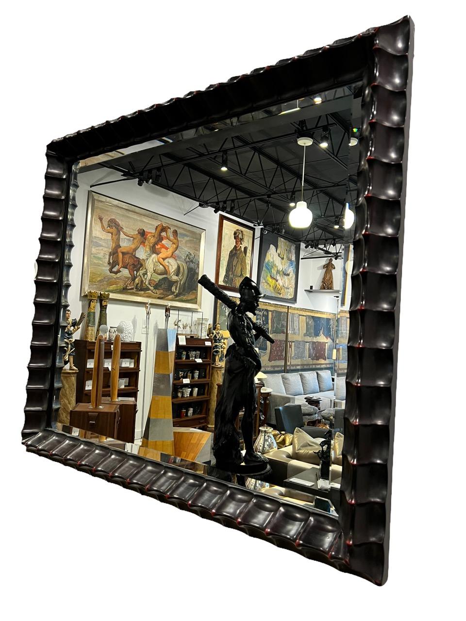 Contemporary Chinese Rich Lacquered Carved Wood Frame Mirror by Holly Hunt For Sale 12