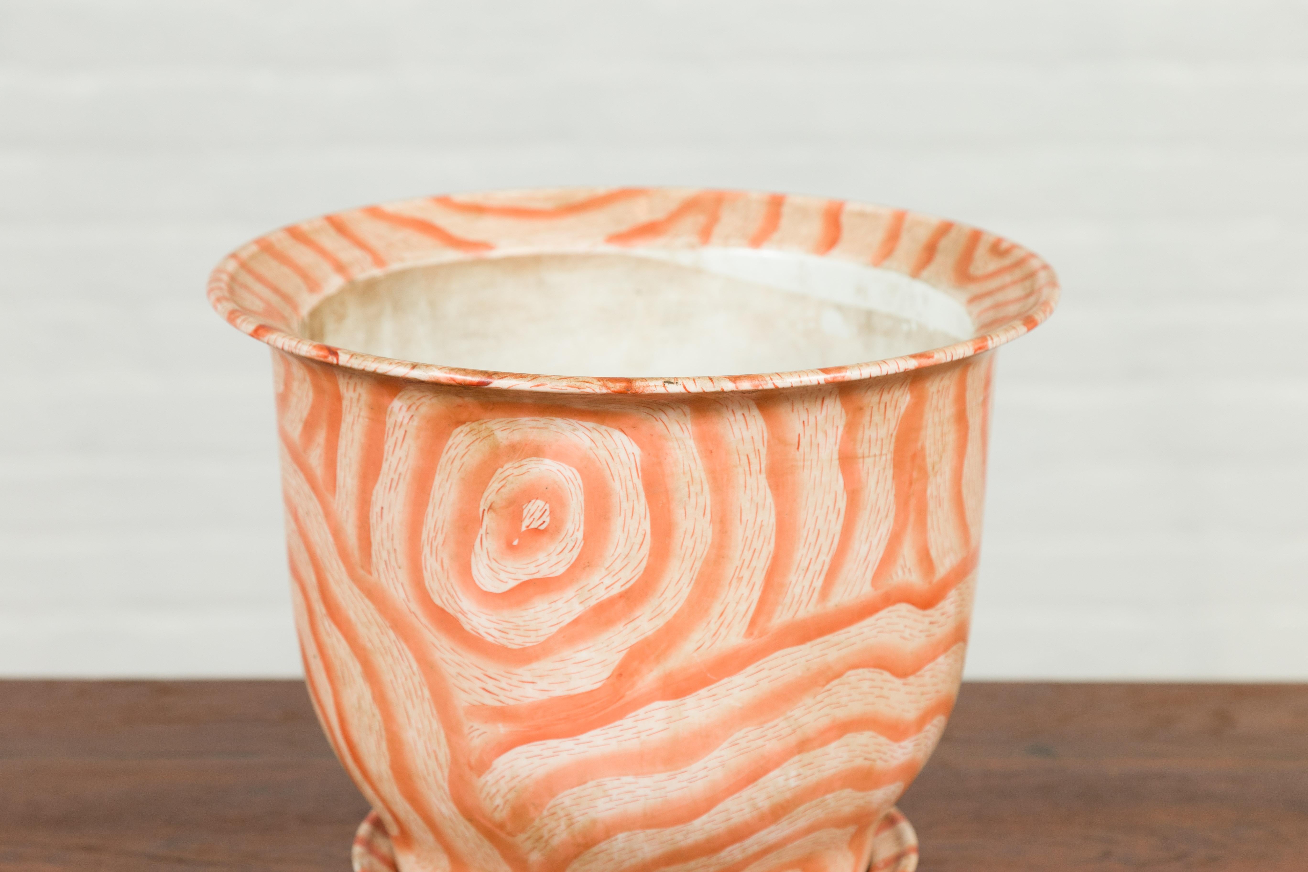 Contemporary Chinese Salmon Colored Flower Vase with Stripes 2