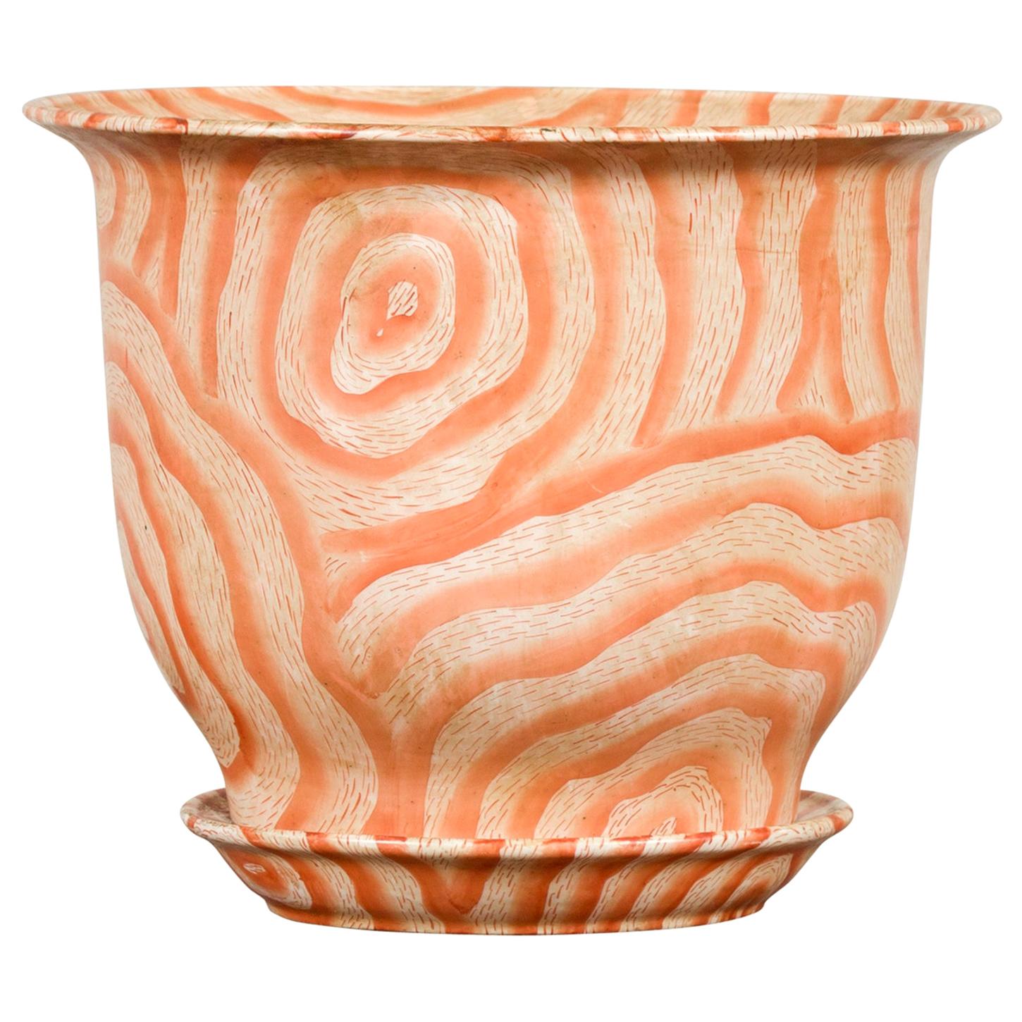 Contemporary Chinese Salmon Colored Flower Vase with Stripes