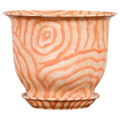 Contemporary Chinese Salmon Colored Flower Vase with Stripes