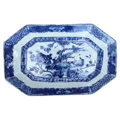 Contemporary Chinoiserie Cut Corner Plate With Bird Motif