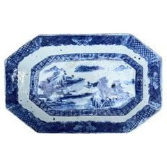 Contemporary Chinoiserie Cut Corner Plate With Village Motif