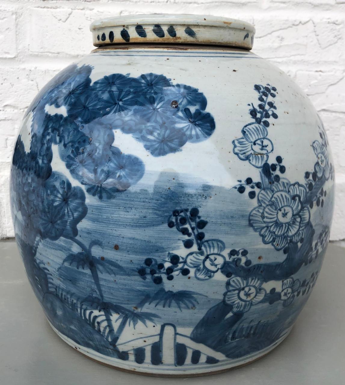 Chinese Contemporary Chinoiserie Lidded Ginger Jar