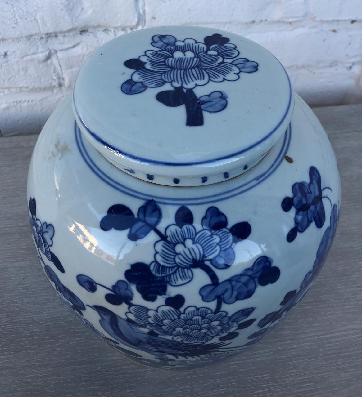Chinese Contemporary Chinoiserie Lidded Ginger Jar with Bird Motif For Sale