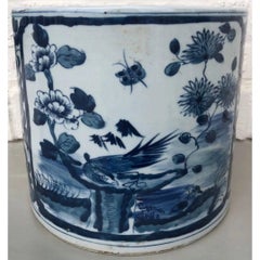 Contemporary Chinoiserie Planter With Bird in Window Motif