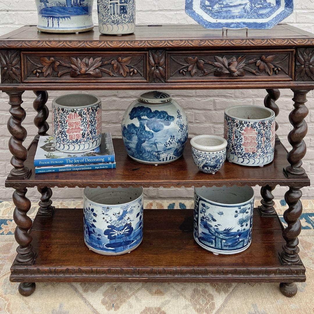 Ceramic Contemporary Chinoiserie Planter With Bird in Window Motif For Sale