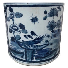 Contemporary Chinoiserie Planter With Bird in Window Motif