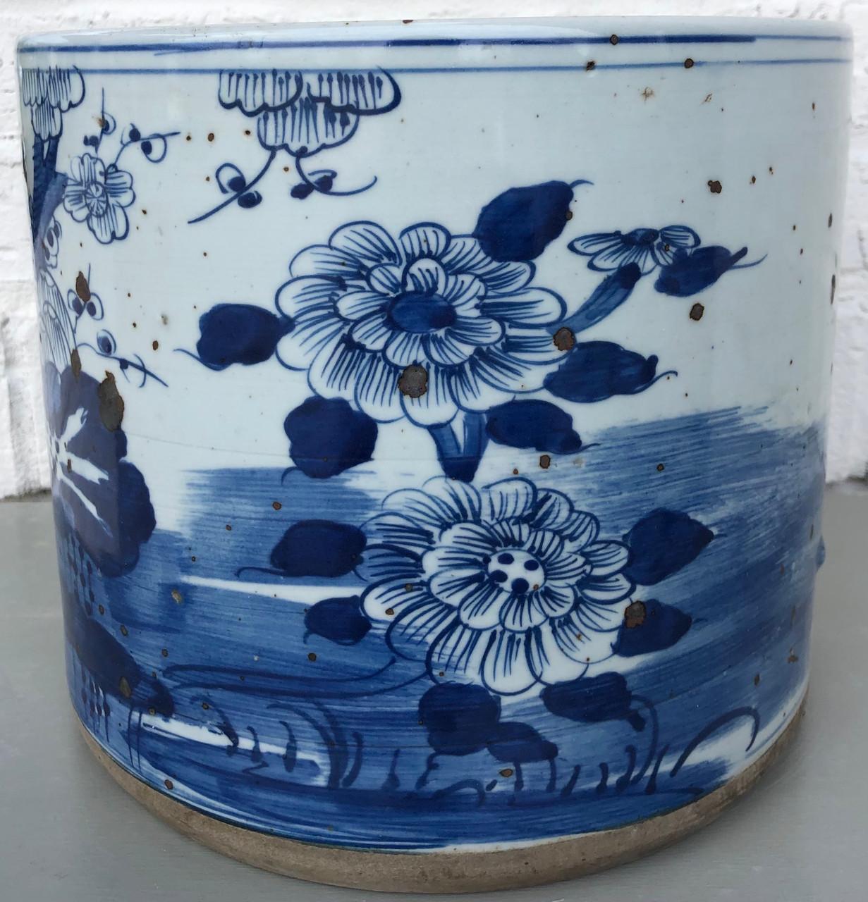 Chinese Contemporary Chinoiserie Planter With Floral Motif