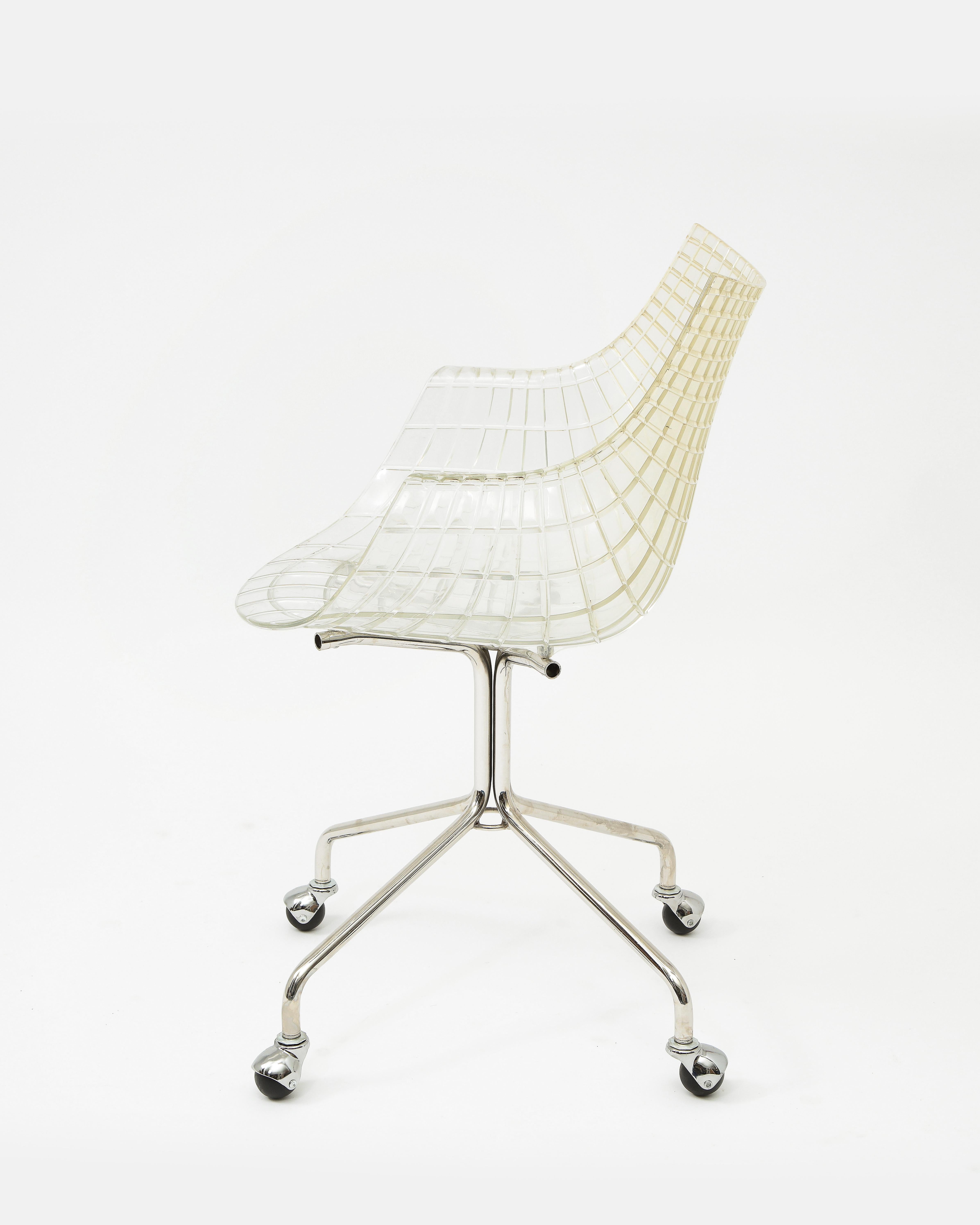 Contemporary Chrome and Acrylic Italian Driade Desk Chairs 1