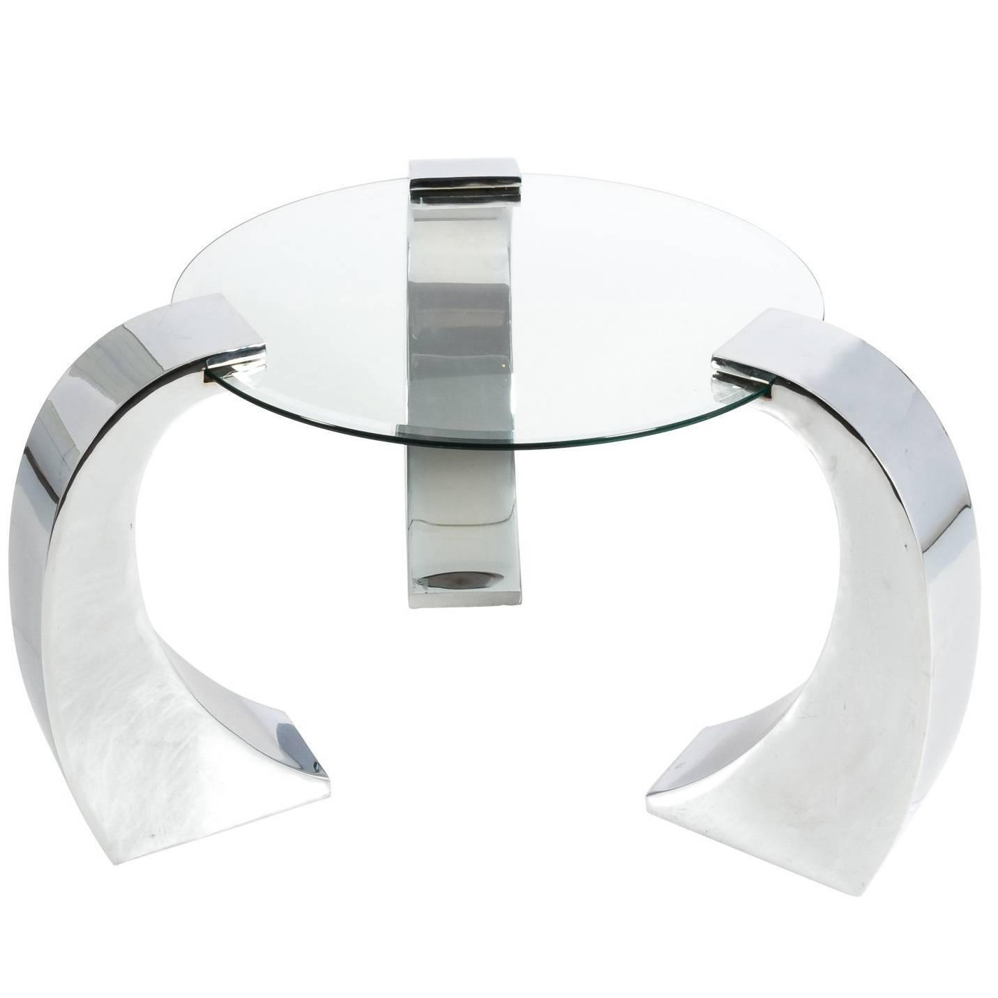 Contemporary Chrome and Glass Circular Table For Sale