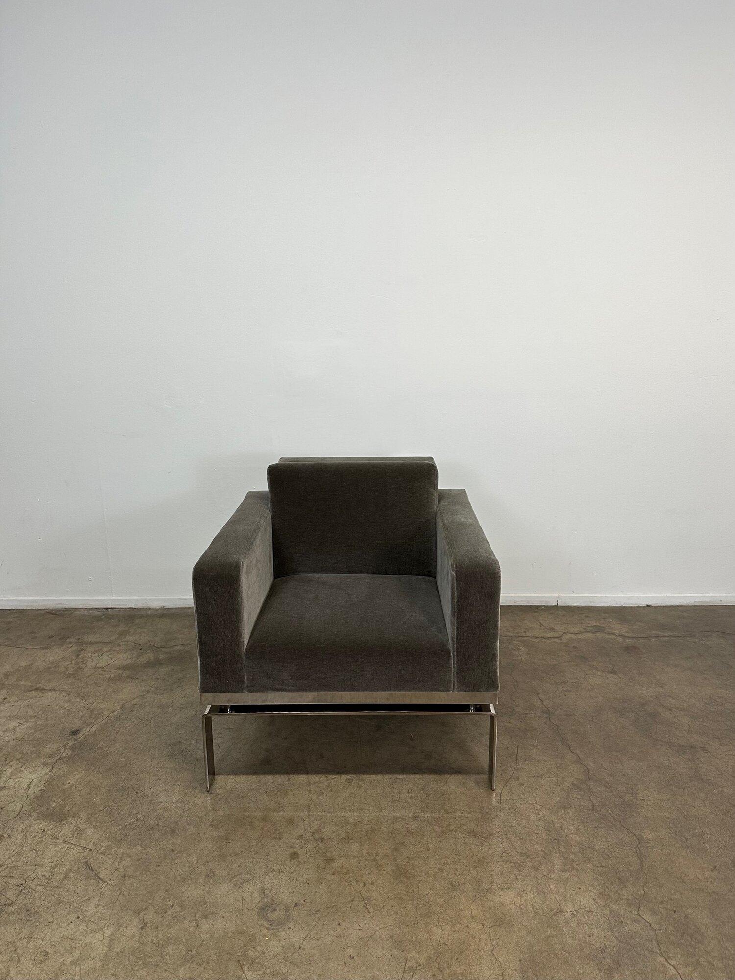 American Contemporary Chrome and Mohair Lounge Chair by Martin Brattrud Series One