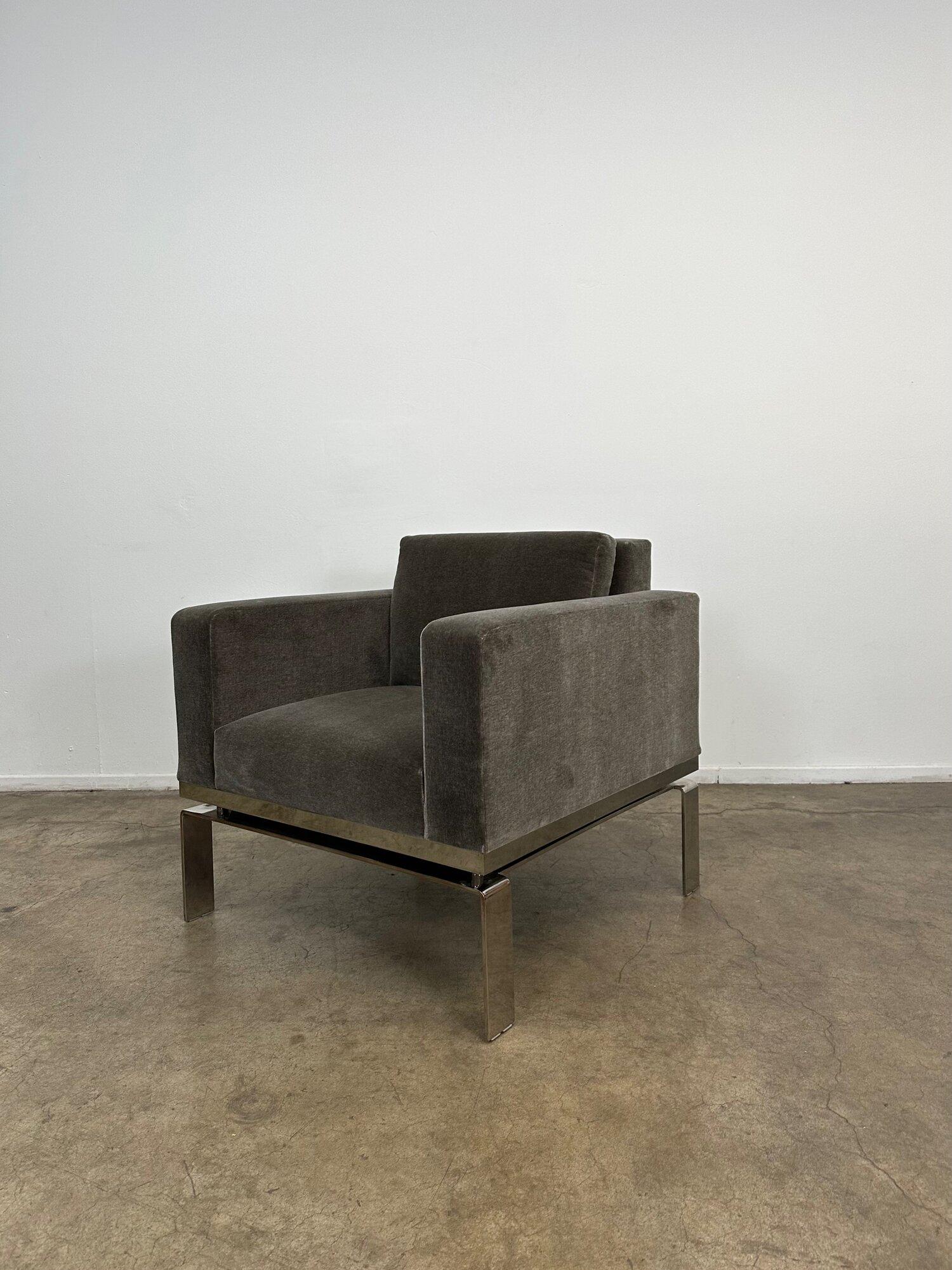 Contemporary Chrome and Mohair Lounge Chair by Martin Brattrud Series One In Good Condition In Los Angeles, CA