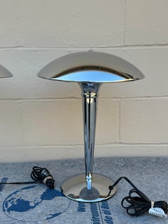 Contemporary Chrome Mushroom Lamps - A Pair