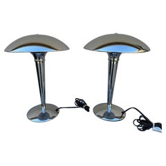 Contemporary Chrome Mushroom Lamps - A Pair Contemporary Chrome Mushroom Lamps - A Pair
