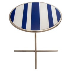 Contemporary Chromed Steel Blue and White Glass Round Center Table, Italy, 1970