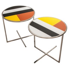 Contemporary Chromed Steel Color Glass Round Center Table, Italy, 1970