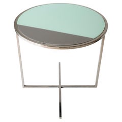 Contemporary Chromed Steel Green and Grey Glass Round Center Table, Italy, 1970