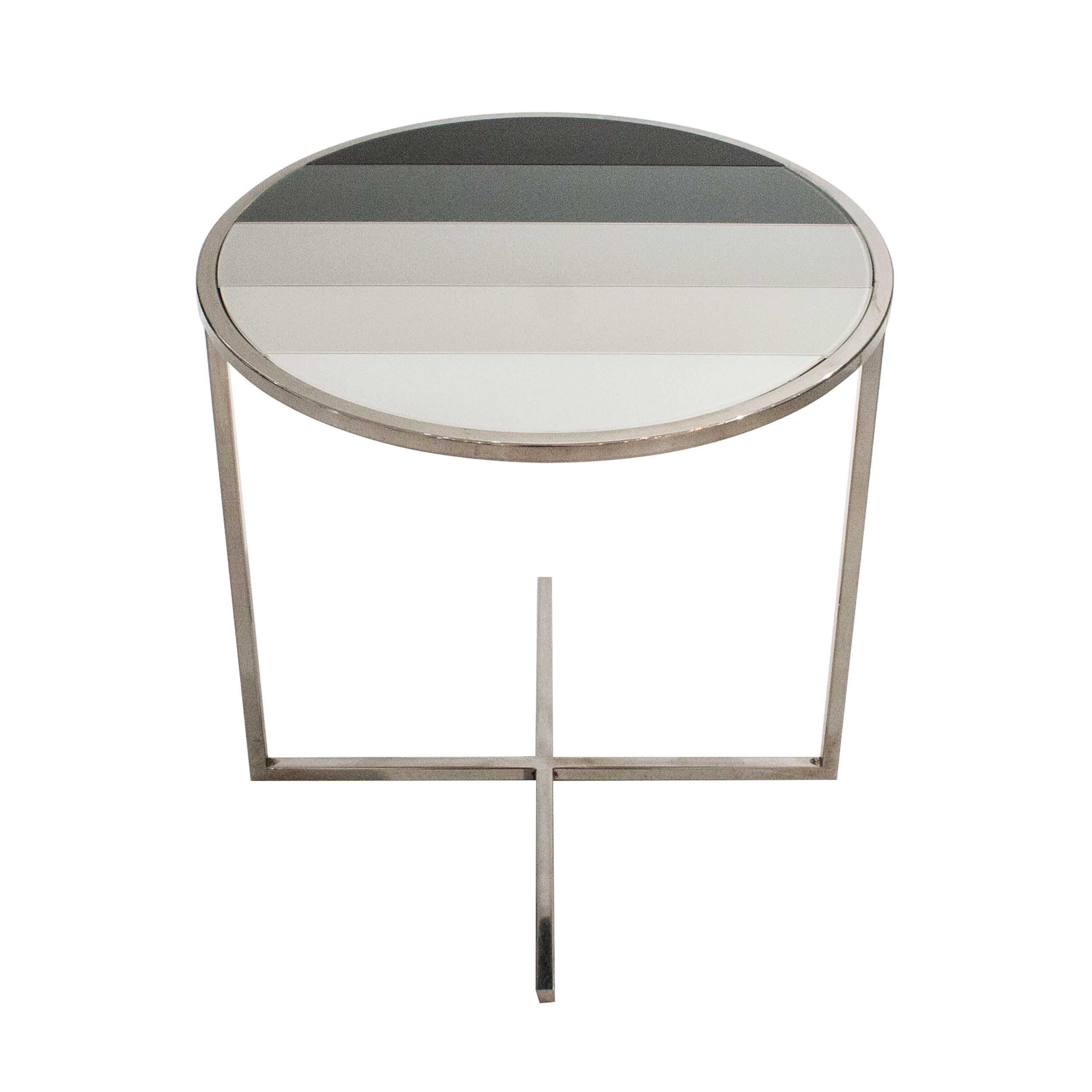 Modern Upgraded Chromed Steel Grey Color Glass Round Center Table, Italy, 1970 In Good Condition In Madrid, ES