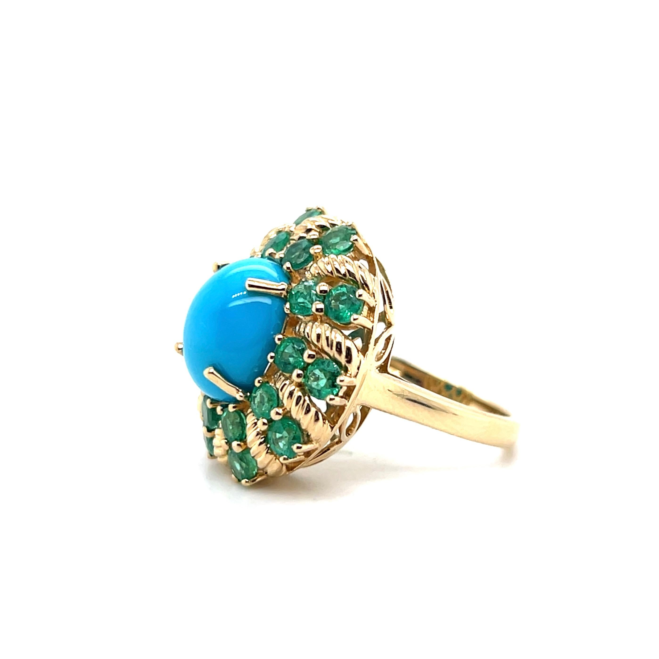 Cabochon Contemporary Chrysocolla In Chalcedony Emerald and 14k Yellow Gold Cocktail Ring For Sale
