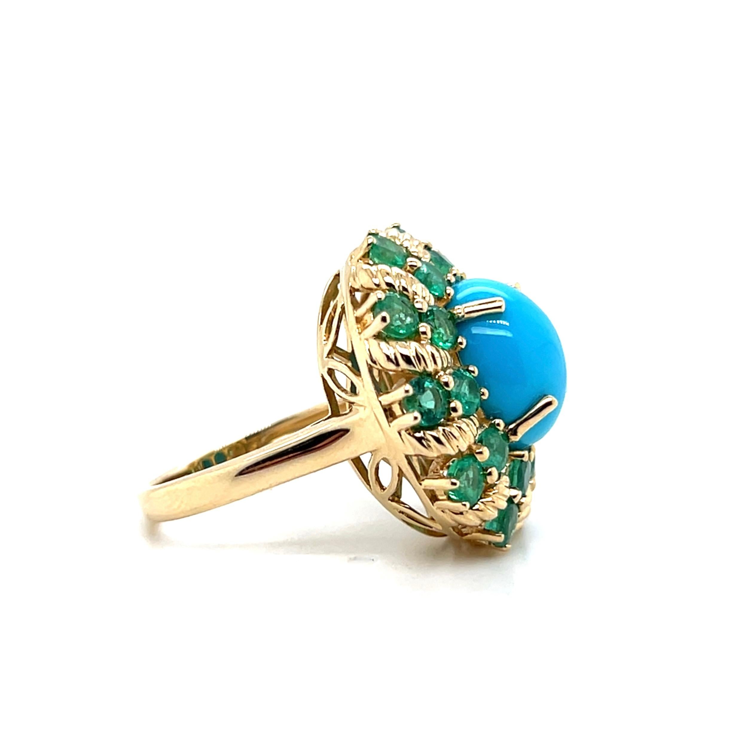 Women's or Men's Contemporary Chrysocolla In Chalcedony Emerald and 14k Yellow Gold Cocktail Ring For Sale