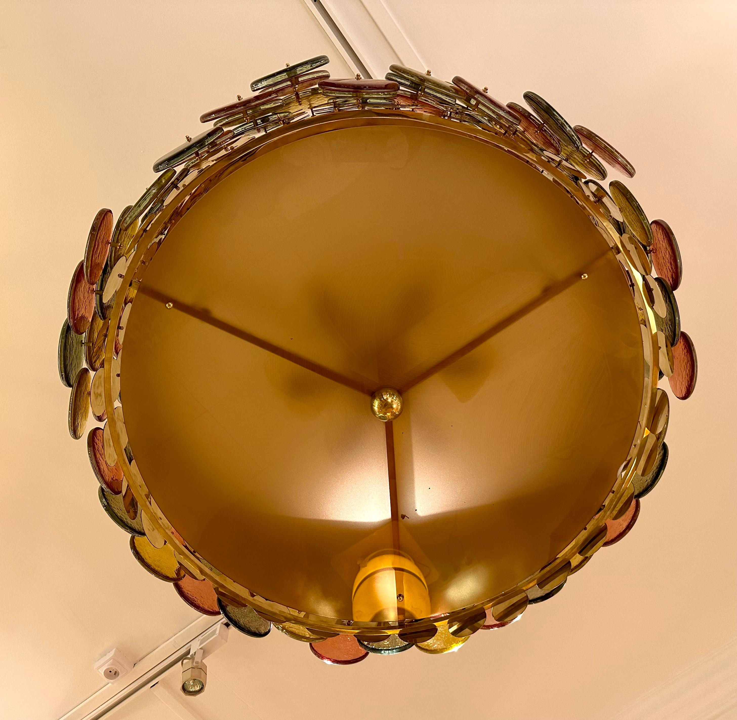 Contemporary Circle Candy Chandelier Brass and Murano Glass , Italy For Sale 5