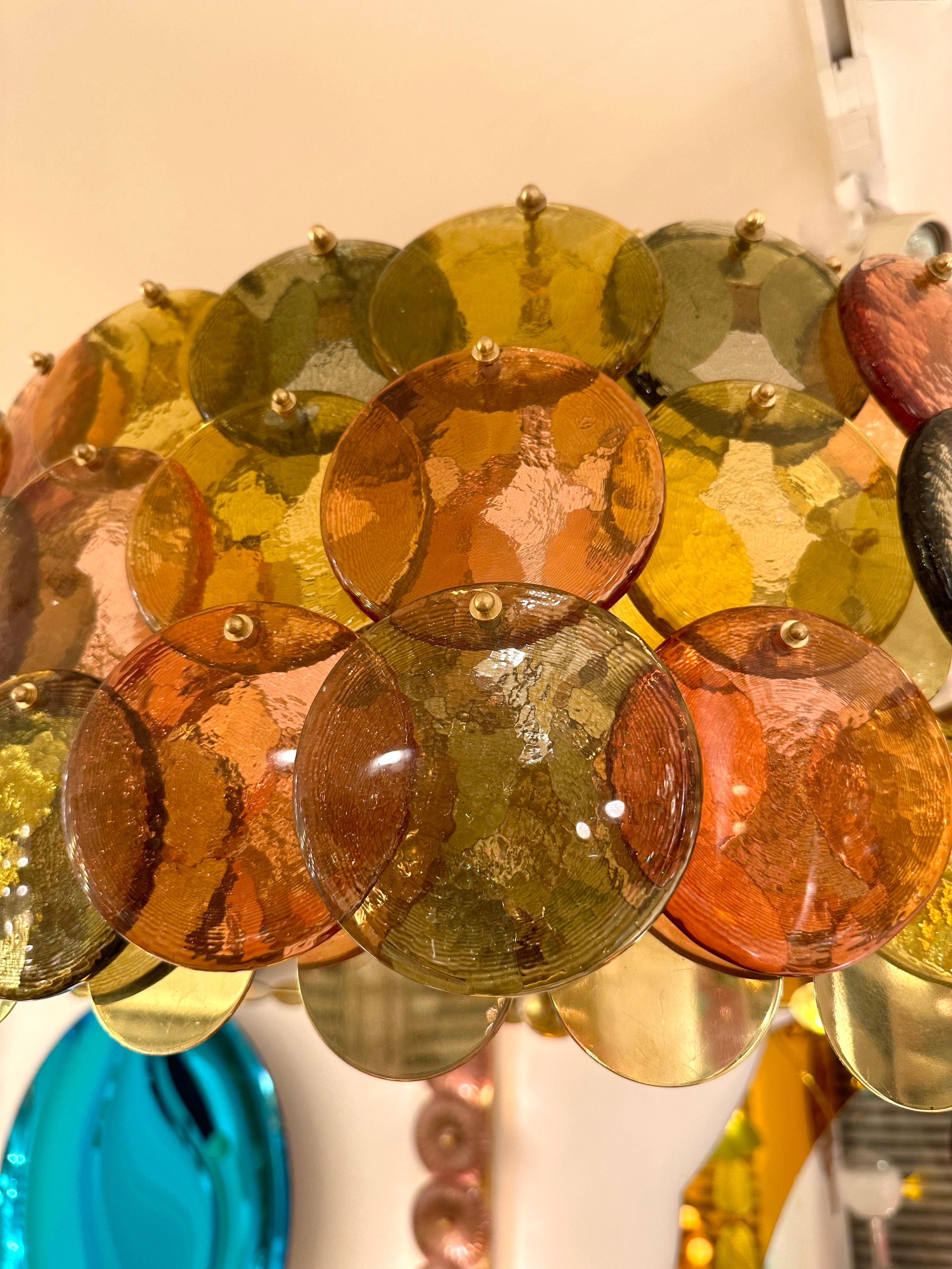 Contemporary Circle Candy Chandelier Brass and Murano Glass , Italy For Sale 6
