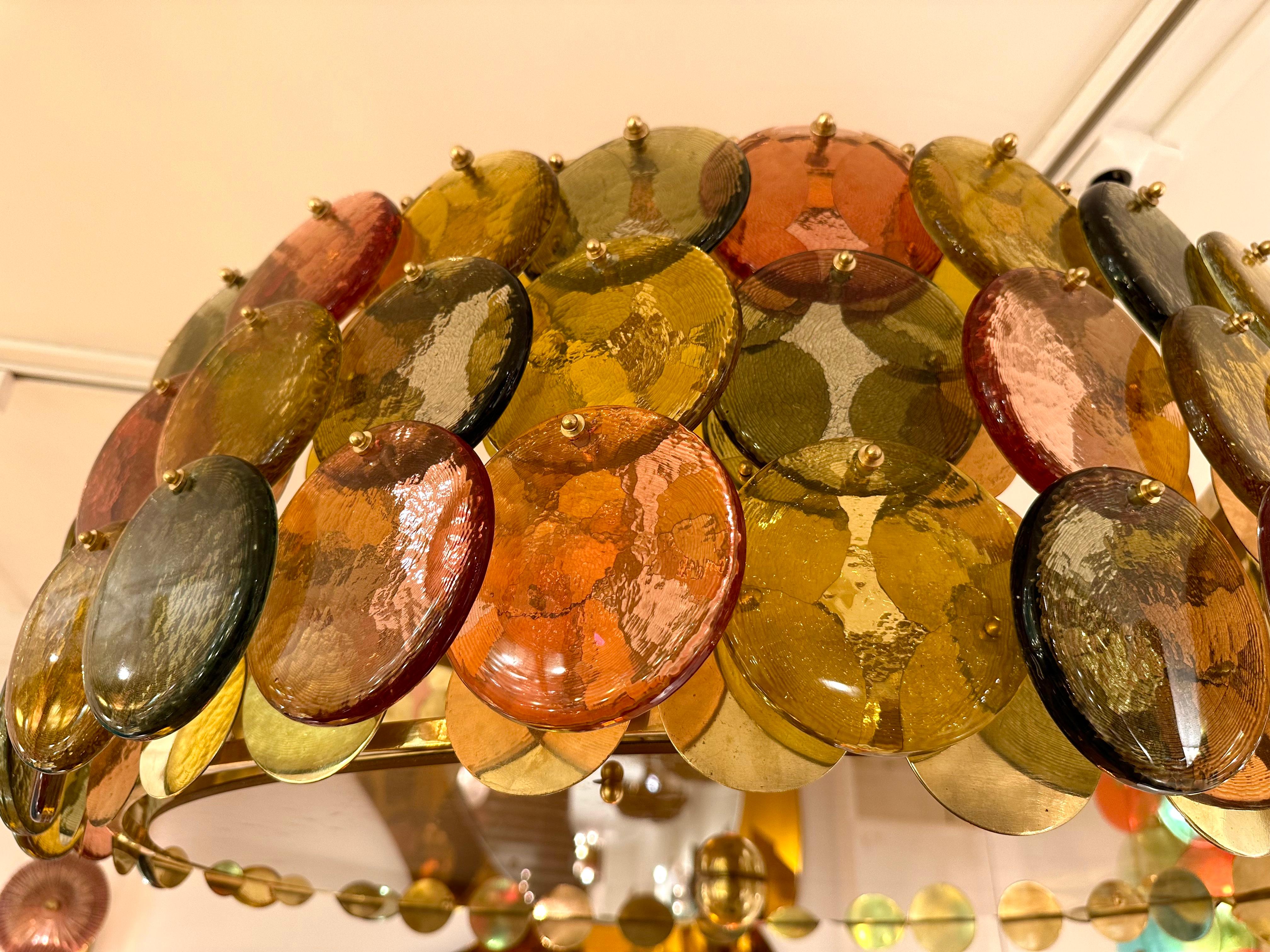 Contemporary Circle Candy Chandelier Brass and Murano Glass , Italy For Sale 8