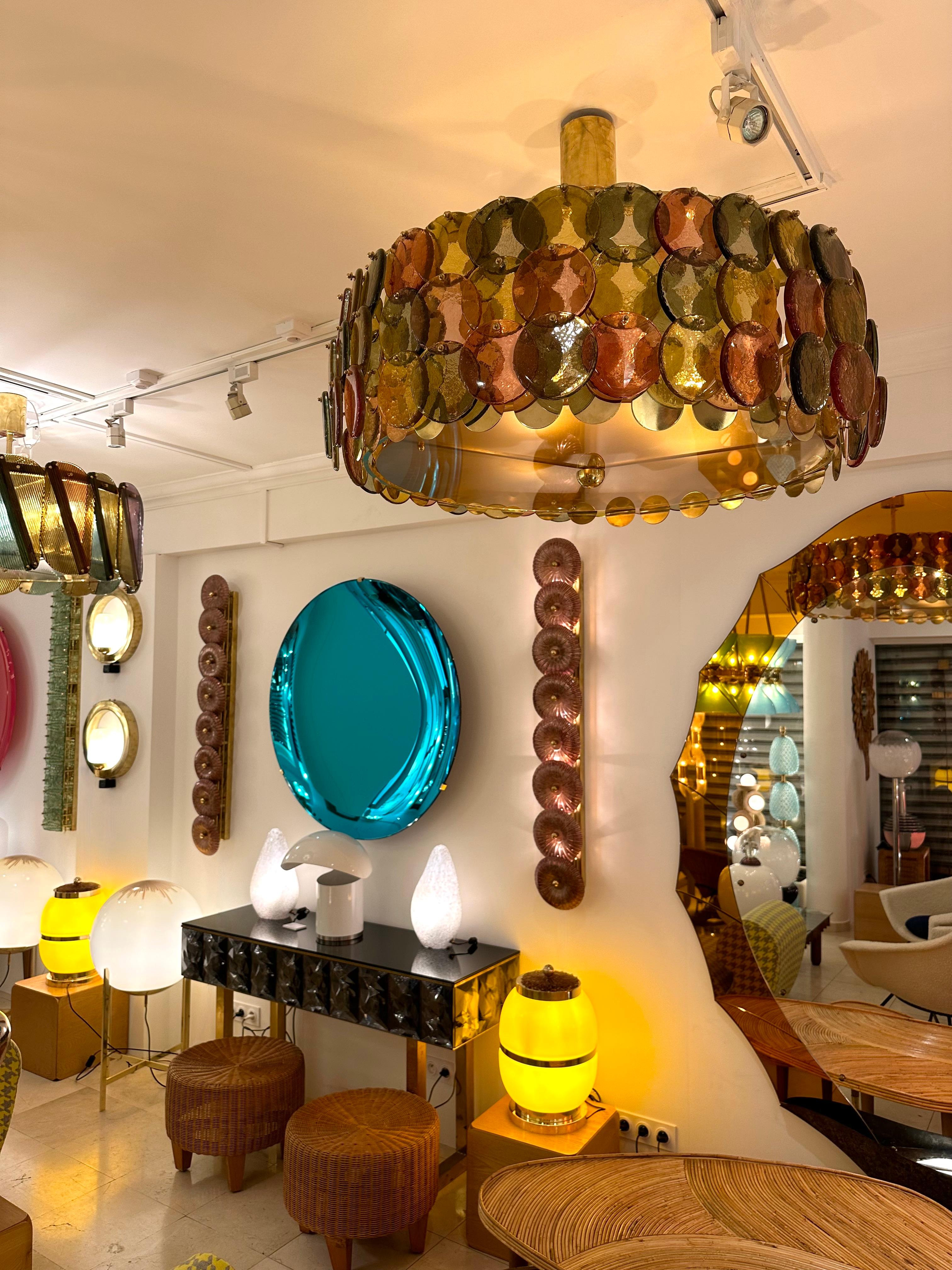 Mid-Century Modern Contemporary Circle Candy Chandelier Brass and Murano Glass , Italy For Sale