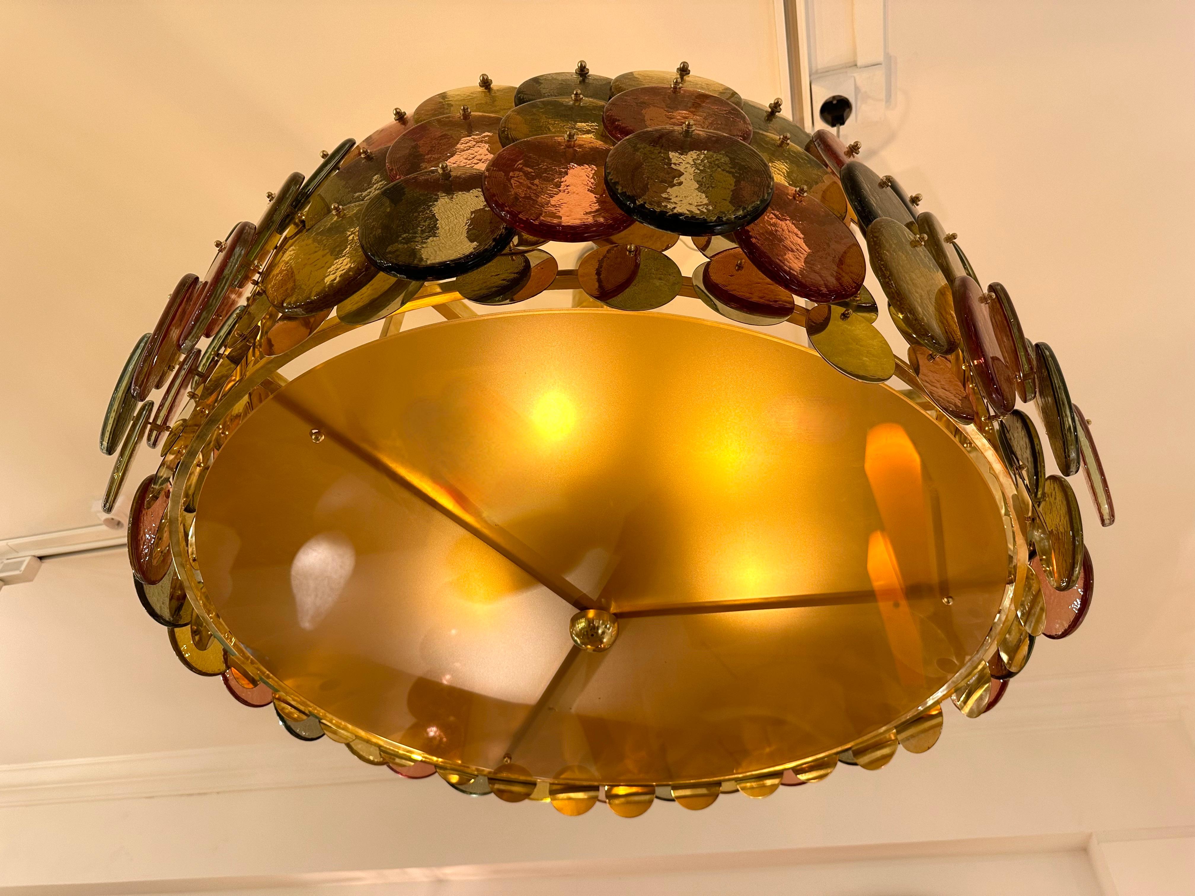 Contemporary Circle Candy Chandelier Brass and Murano Glass , Italy In Good Condition For Sale In SAINT-OUEN, FR