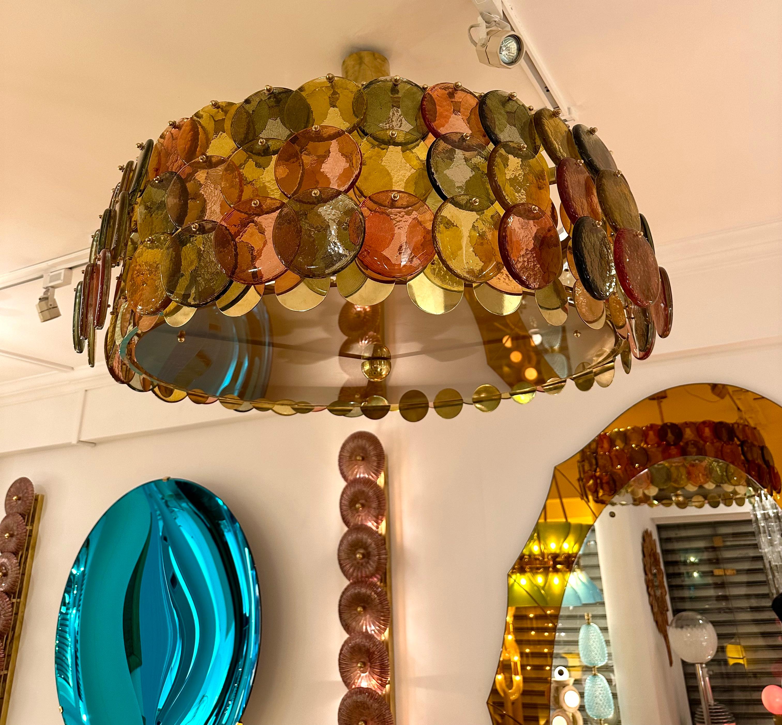 Contemporary Circle Candy Chandelier Brass and Murano Glass , Italy For Sale 1