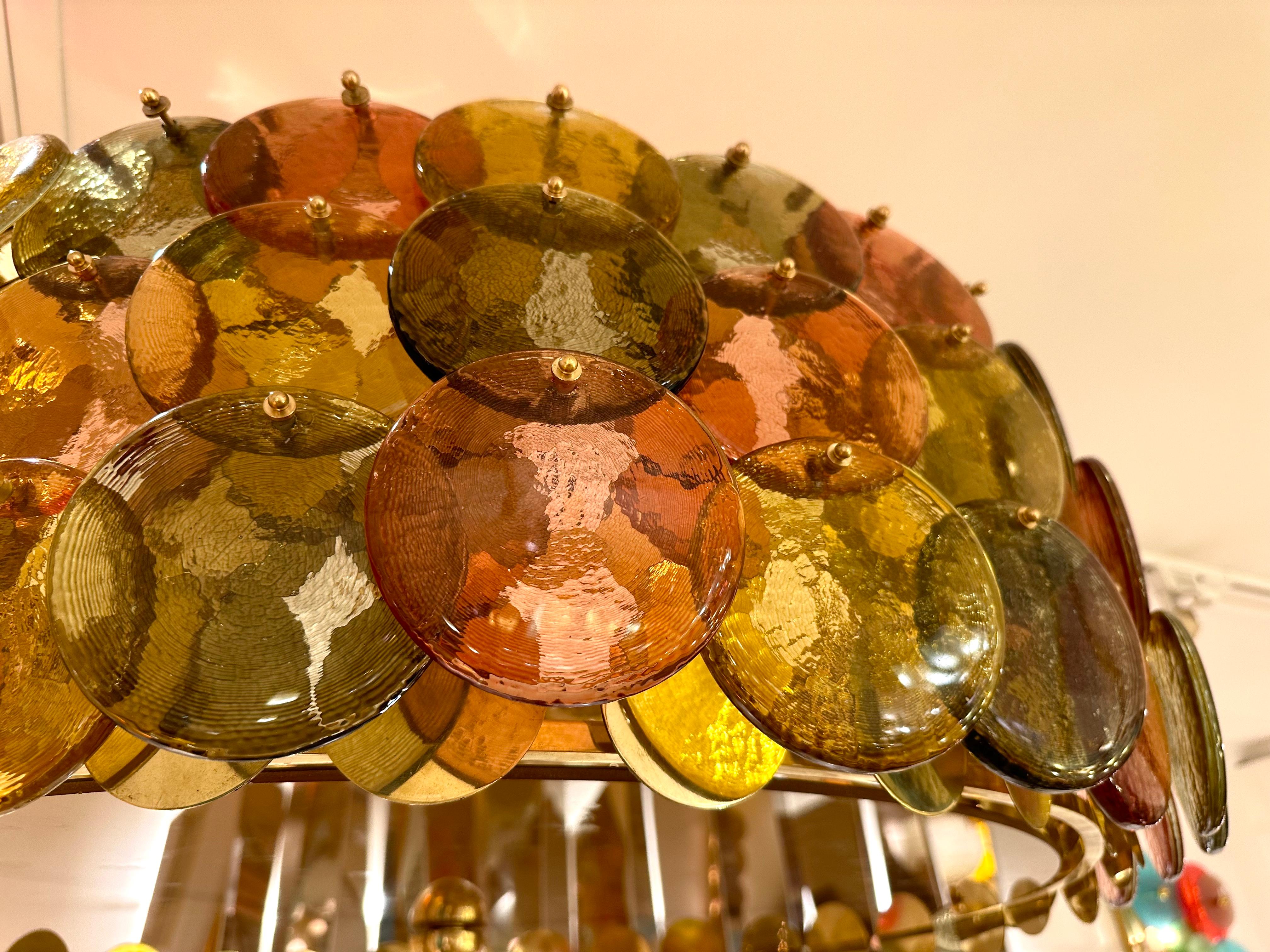 Contemporary Circle Candy Chandelier Brass and Murano Glass , Italy For Sale 2