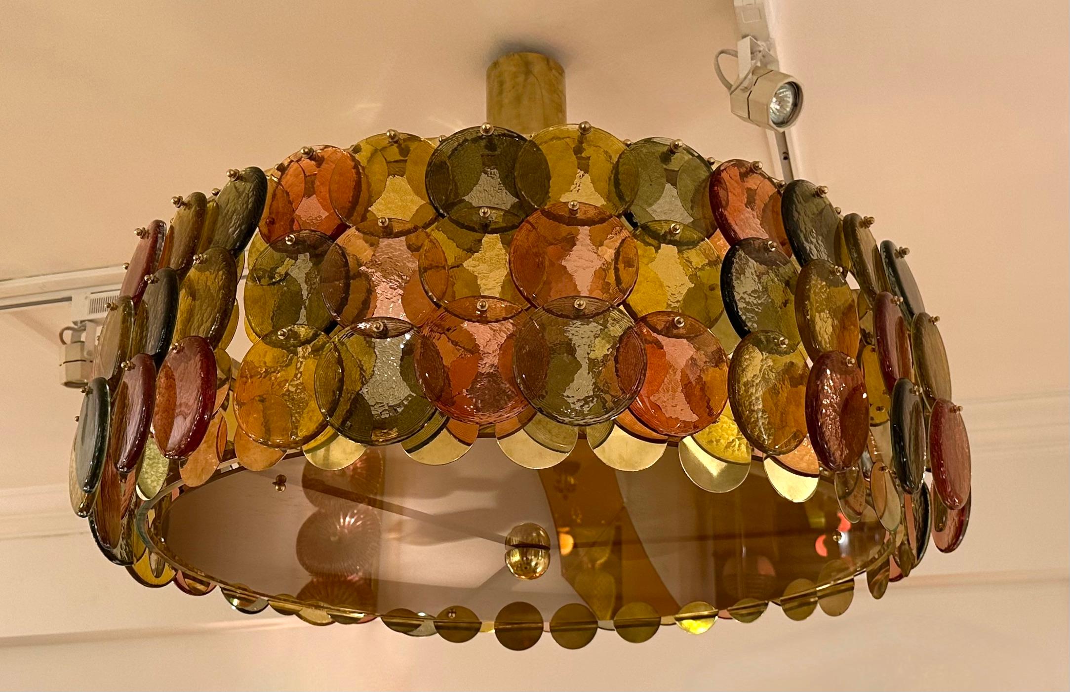 Contemporary Circle Candy Chandelier Brass and Murano Glass , Italy For Sale 3