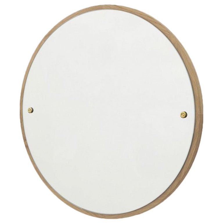 Contemporary Circle Mirror Small With Oak Frame And Brass Fasteners Contemporary Circle Mirror Small With Oak Frame And Brass Fasteners For