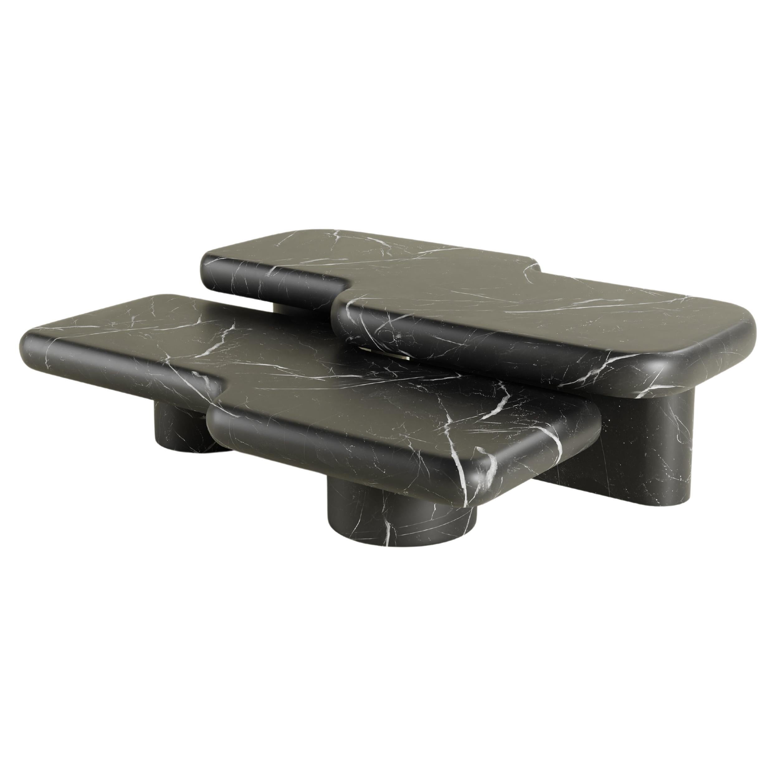 Contemporary Circuit Black Monterrey Marble Coffee Table Set  For Sale