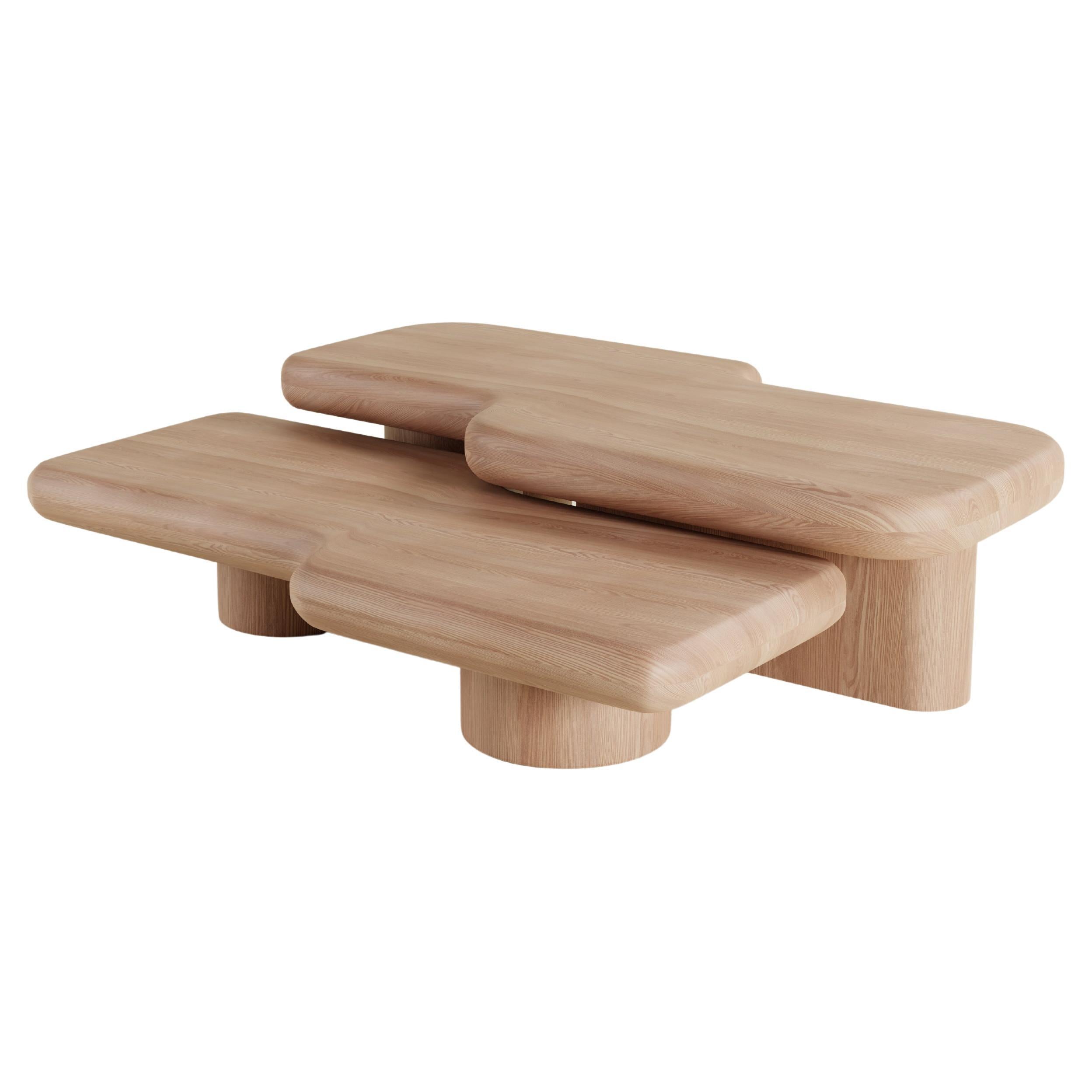 Contemporary Circuit Oak Coffee Table Set  For Sale