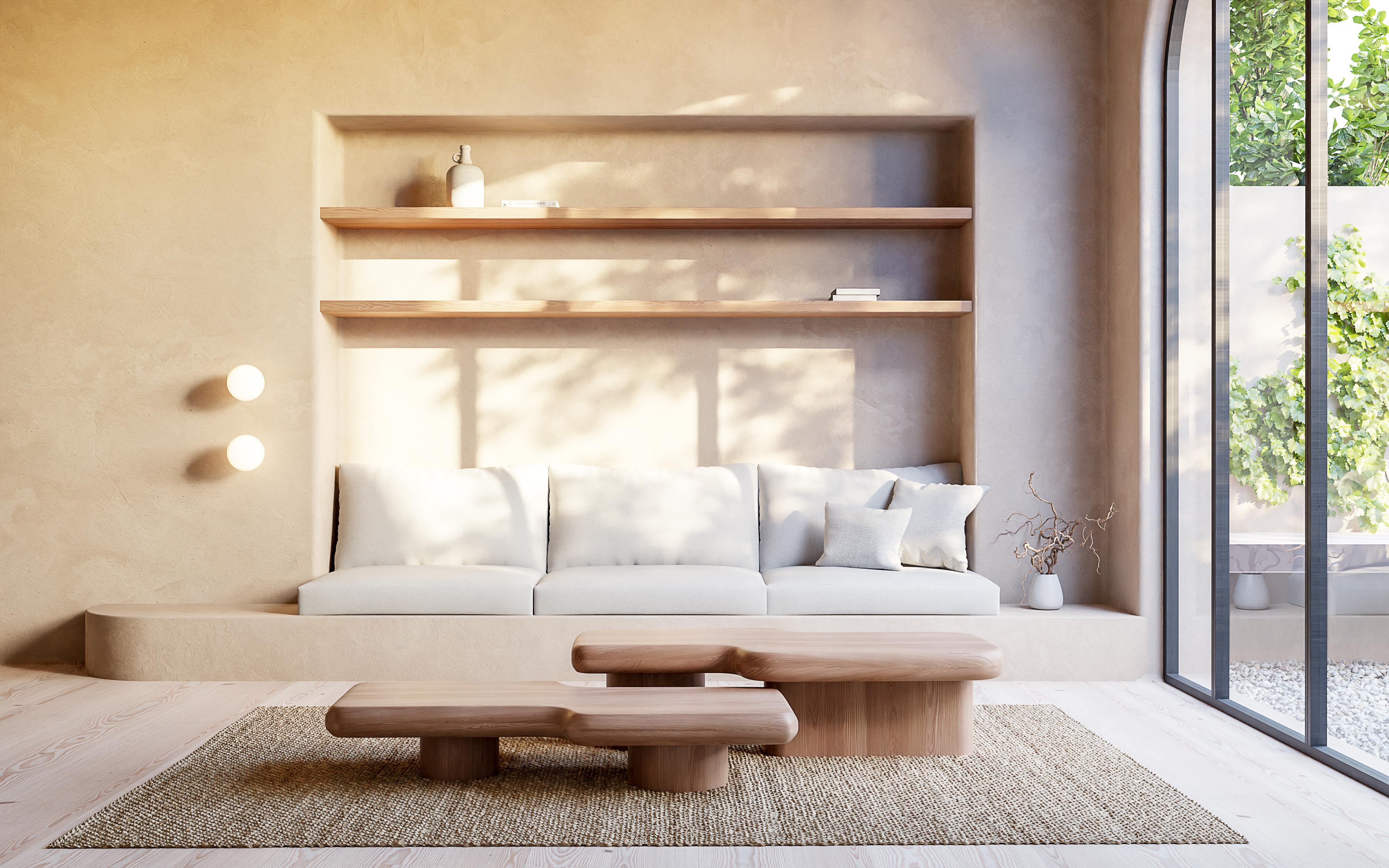 Hand-Crafted Contemporary Circuit Parota Wood Coffee Table Set For Sale