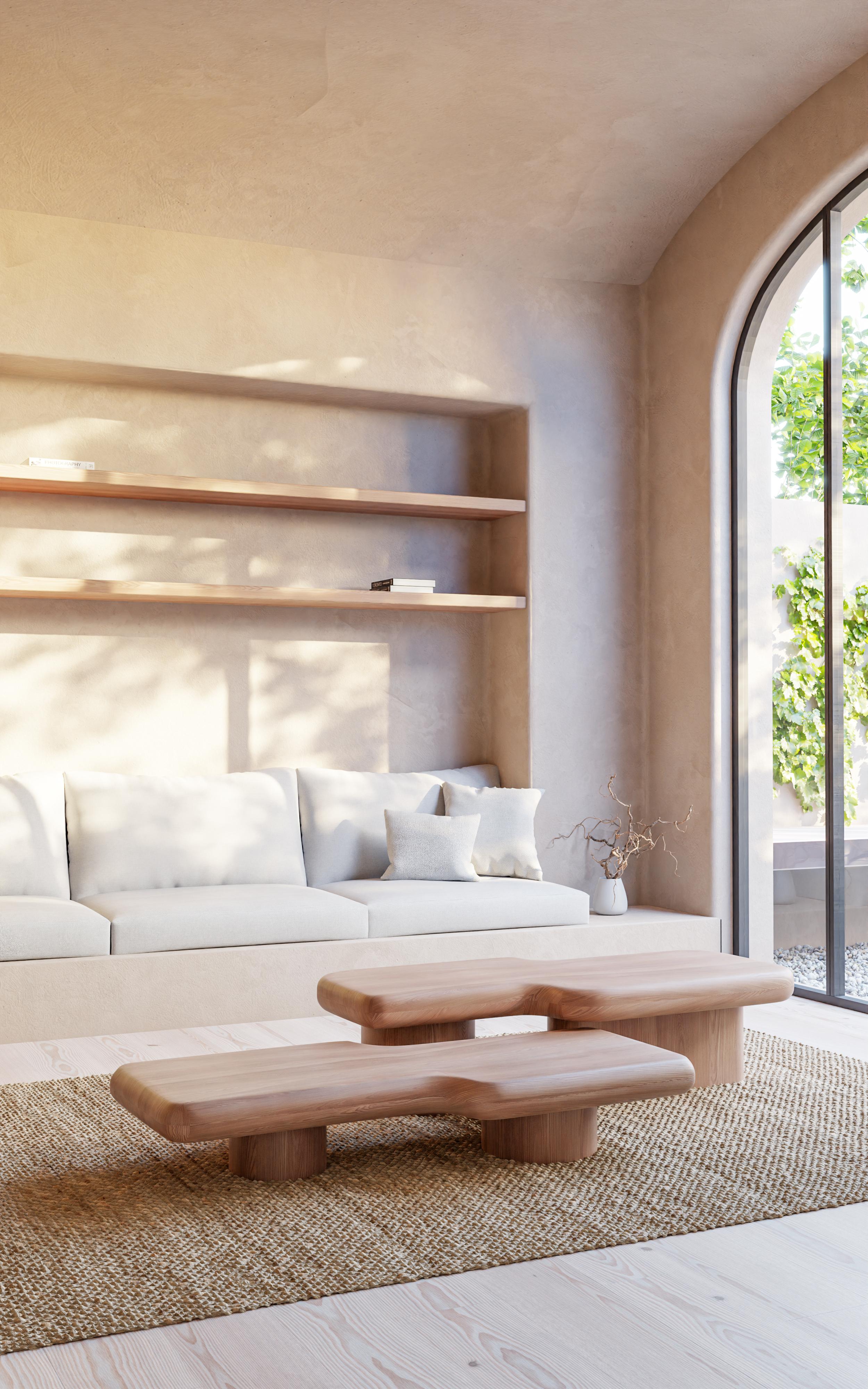 Contemporary Circuit Parota Wood Coffee Table Set In New Condition For Sale In Mexico City, MX