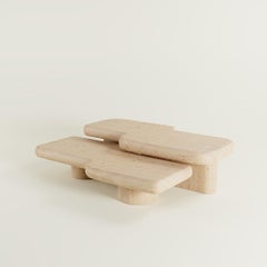 Contemporary Circuit Travertine Marble Coffee Table Set