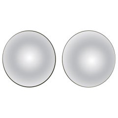 Contemporary Circular Convex Mirrors with Black Frame, 90 cm Diameter
