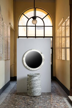 Contemporary Circular Marble Italian Sculptural Mirror with Lighting, Arabesco.