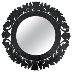contemporary decorative mirrors Vintage Contemporary Circular Round Black Decorative Mirror Floral Pattern